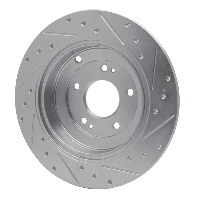 Hyundai Genesis Coupe Brake Rotor (1) - Rear Left - R1 Concepts - Drilled & Slotted - Silver - `10-`16